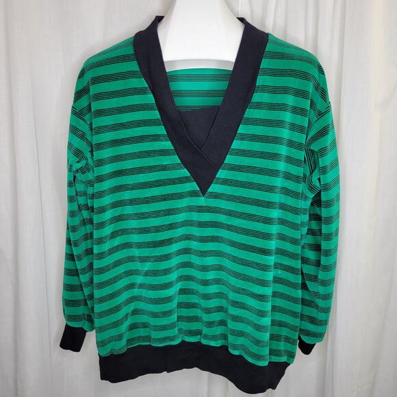 Oakbrook Sport Vintage Green and Navy Velour Top, M - Picture 1 of 9